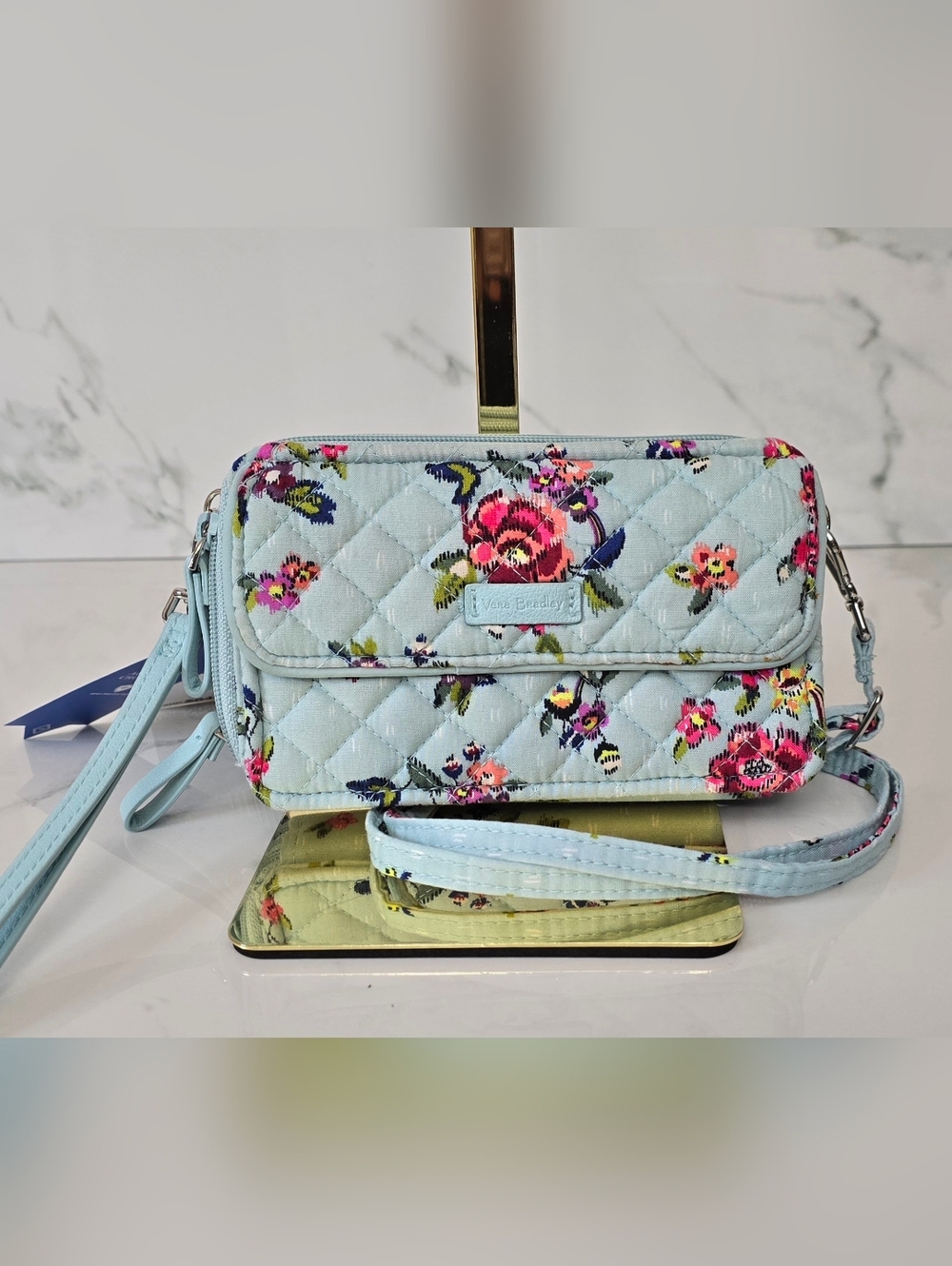 Vera Bradley RFID Crossbody Wallet Floral Quilted Blue NWT Convertible Wristlet